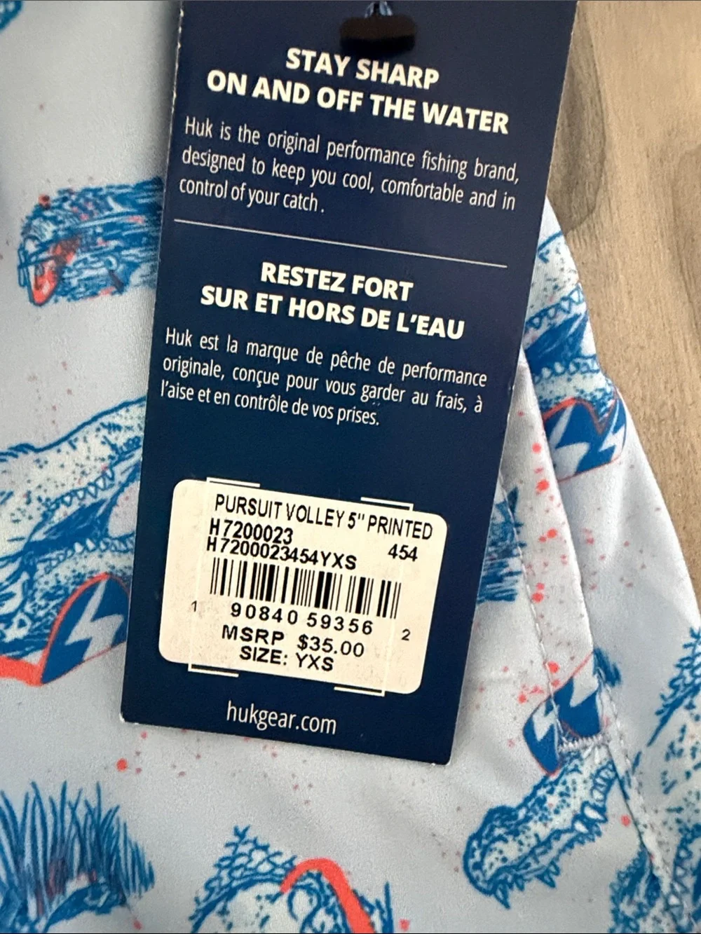 Huk Light Blue Allover Gator Swim Shorts with Orange Drawstring